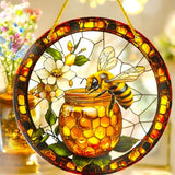8" Sunflower Mason Jar Faux Stained Glass Suncatcher Floral Window Decor