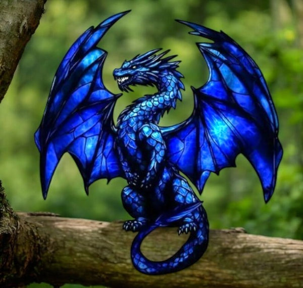 Majestic Blue Dragon Suncatcher Art