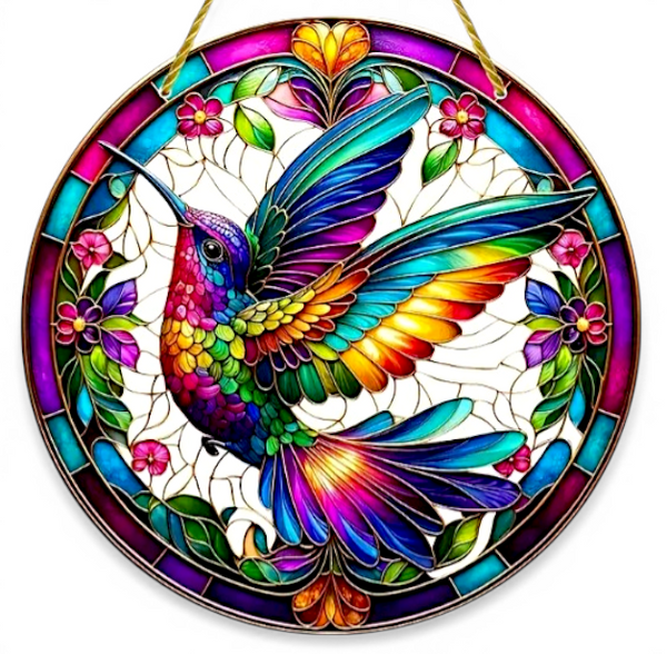 Hummingbird Suncatcher 8" Faux Stained Glass Window Hanging Decor Gift