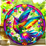 Hummingbird Suncatcher 8" Faux Stained Glass Window Hanging Decor Gift