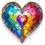 8 Inch Rainbow Heart Suncatcher Faux Stained Glass Acrylic Window Decor