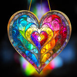 8 Inch Rainbow Heart Suncatcher Faux Stained Glass Acrylic Window Decor
