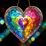 8 Inch Rainbow Heart Suncatcher Faux Stained Glass Acrylic Window Decor