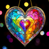 8 Inch Rainbow Heart Suncatcher Faux Stained Glass Acrylic Window Decor
