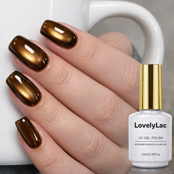 Brown Cat Eye Gel Nail Polish Magnetic Coffee Shimmer UV LED Soak Off