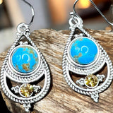 Blue Glass Dangle Earrings Teardrop Bead Silver Tone Boho 1.5 Inch Drop