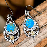 Blue Glass Dangle Earrings Teardrop Bead Silver Tone Boho 1.5 Inch Drop