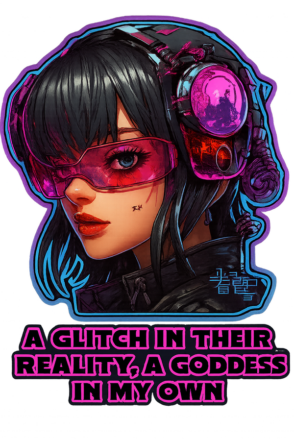 Glitch Reality Cyber Girl Waterproof Sticker 4 Inch Durable Decal Multicolor