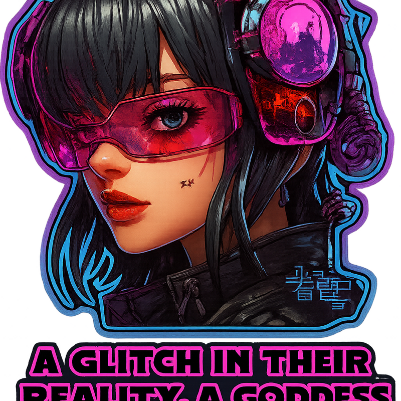 Glitch Reality Cyber Girl Waterproof Sticker 4 Inch Durable Decal Multicolor