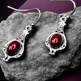 Red Stone Dangle Earrings 1in | Silver Tone Teardrop Hook Earrings