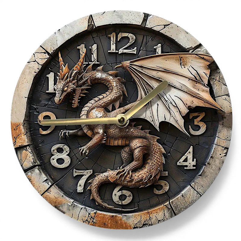8 Inch Dragon Wall Clock Gothic Fantasy Decor Silent Quartz Gift for Halloween
