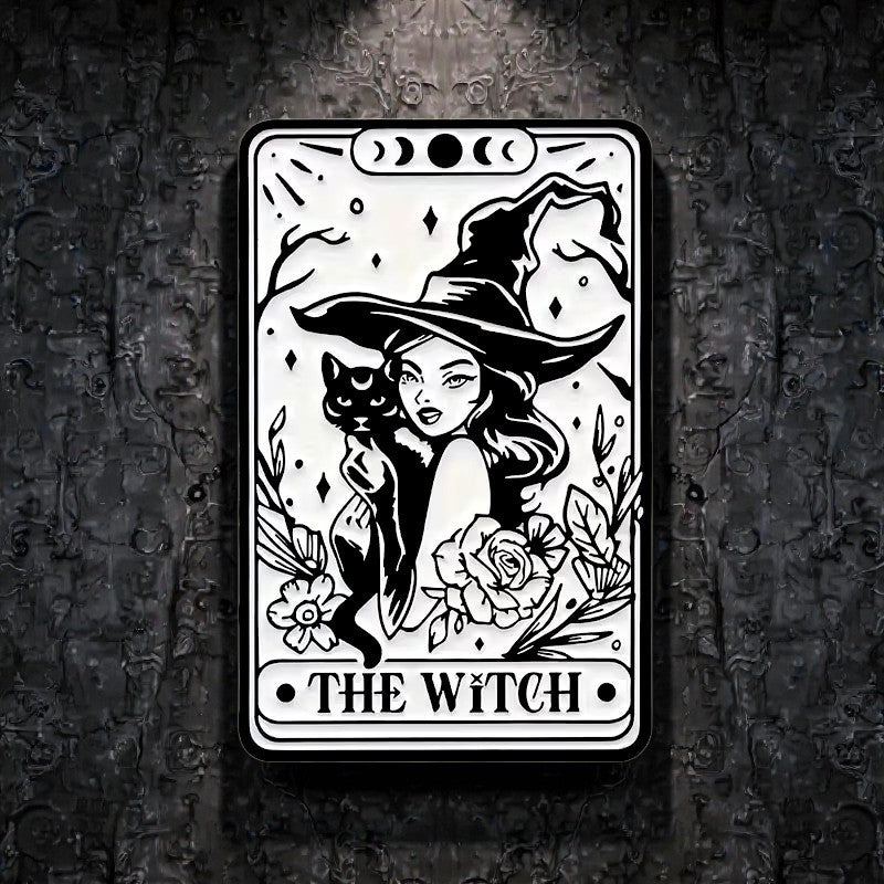 Gothic Witch Tarot Enamel Pin | 1.57" Black Cat Floral Occult Wicca Badge