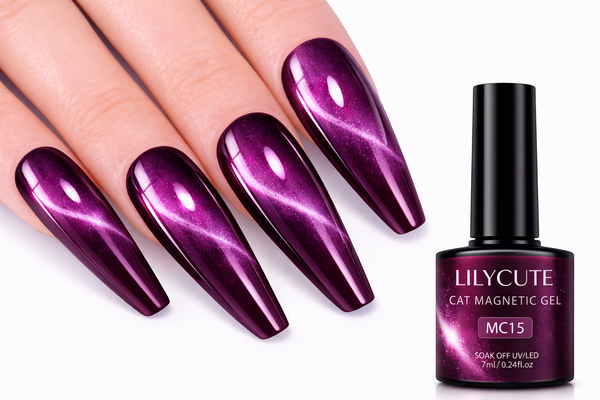 Cat Eye Gel Polish Purple Plum Magnetic UV LED Soak Off LILYCUTE MC15 7ml