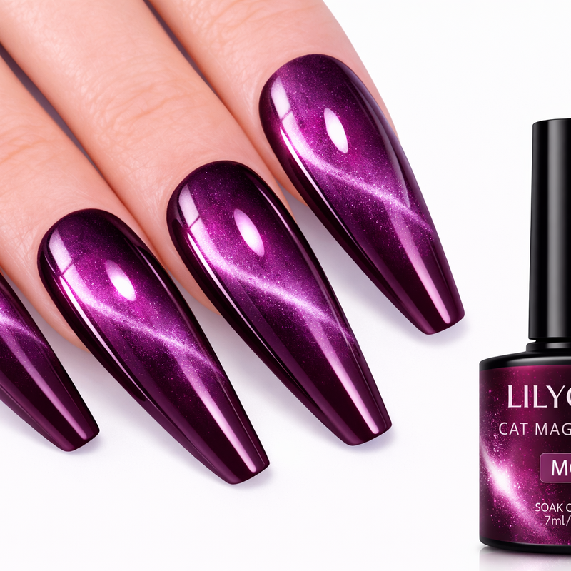 Cat Eye Gel Polish Purple Plum Magnetic UV LED Soak Off LILYCUTE MC15 7ml