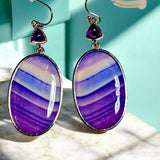 Purple Art Glass Dangle Earrings 2 Inch Silver Tone Boho Style Jewelry