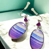 Purple Art Glass Dangle Earrings 2 Inch Silver Tone Boho Style Jewelry