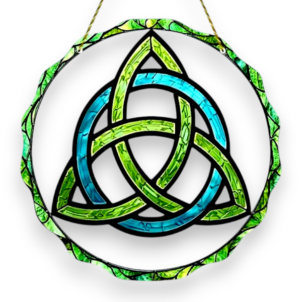 Celtic Trinity Knot Suncatcher 9 Inch Blue Green Acrylic Window Decor