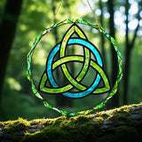 Celtic Trinity Knot Suncatcher 9 Inch Blue Green Acrylic Window Decor
