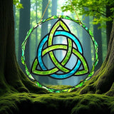 Celtic Trinity Knot Suncatcher 9 Inch Blue Green Acrylic Window Decor