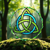 Celtic Trinity Knot Suncatcher 9 Inch Blue Green Acrylic Window Decor