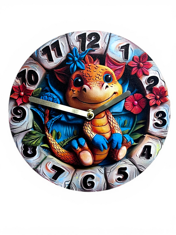 Cute Dragon Wall Clock 12" Kids Fantasy Decor Nursery Playroom Clock