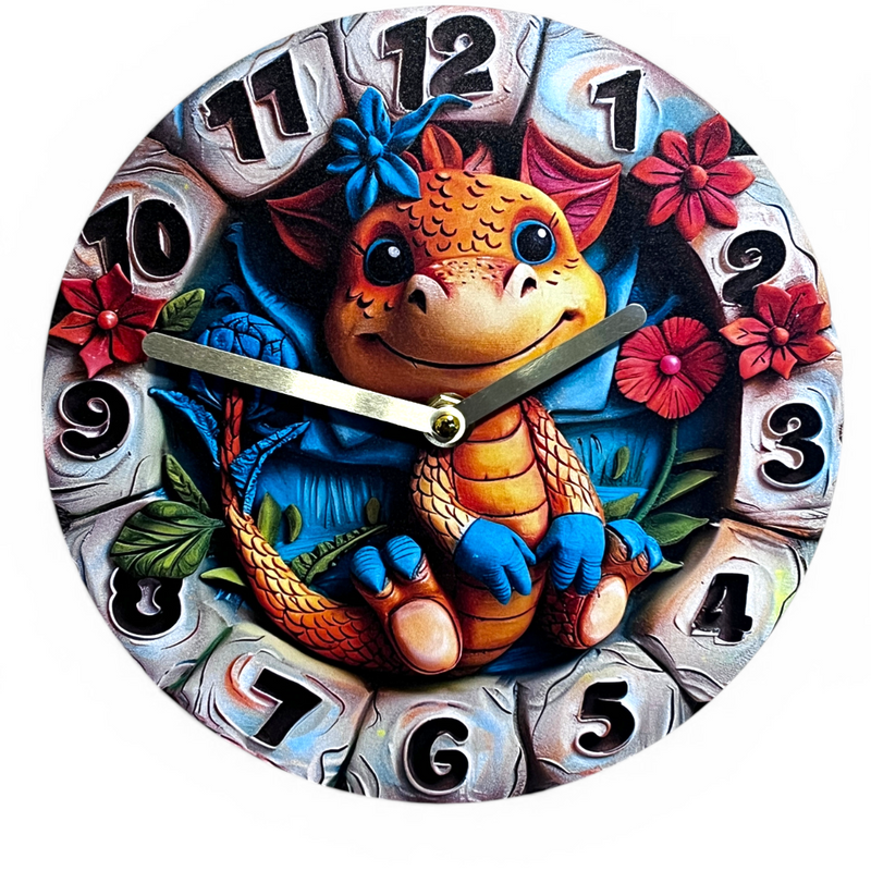 Cute Dragon Wall Clock 12" Kids Fantasy Decor Nursery Playroom Clock