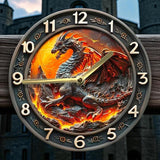Volcanic Dragon Wall Clock 11.6” Silent Non-Tick Fantasy Home Decor