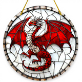 8" Red Dragon Suncatcher – 2D Flat Acrylic Window Hanging Stained Glass Decor