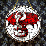 8" Red Dragon Suncatcher – 2D Flat Acrylic Window Hanging Stained Glass Decor