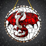 8" Red Dragon Suncatcher – 2D Flat Acrylic Window Hanging Stained Glass Decor