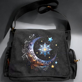 Celestial Mandala Moon Star Canvas Messenger Bag Black Crossbody Satchel NEW