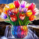 9" Tulip Bouquet Faux Stained Glass Suncatcher Floral Window Hanging