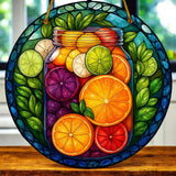 Citrus Fruit Suncatcher 8” Faux Stained Glass Window Hanging Kitchen Decor