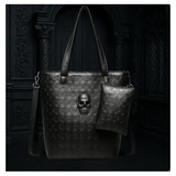 Gothic Skull Tote Bag Set Black Embossed Large Purse w/ Pouch Alt Punk
