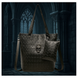 Gothic Skull Tote Bag Set Black Embossed Large Purse w/ Pouch Alt Punk
