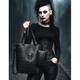 Gothic Skull Tote Bag Set Black Embossed Large Purse w/ Pouch Alt Punk