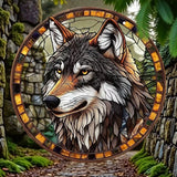 Wolf Suncatcher Faux Stained Glass Window Hanging 8" Wildlife Decor