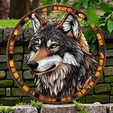 Wolf Suncatcher Faux Stained Glass Window Hanging 8" Wildlife Decor