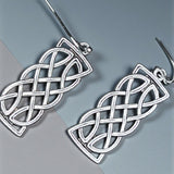 Silver Celtic Knot Bar Earrings | Long Knot Dangle Hook Earrings