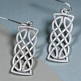 Silver Celtic Knot Bar Earrings | Long Knot Dangle Hook Earrings