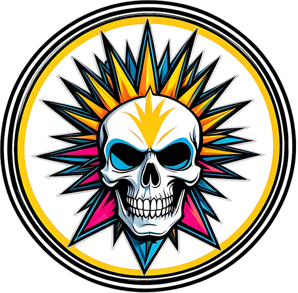 Colorful Punk Skull Sticker 4in | Mohawk Skull BOPP Vinyl | Gothic Decal