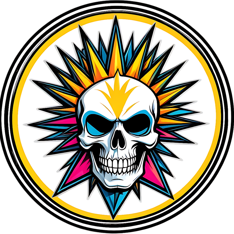 Colorful Punk Skull Sticker 4in | Mohawk Skull BOPP Vinyl | Gothic Decal