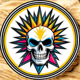 Colorful Punk Skull Sticker 4in | Mohawk Skull BOPP Vinyl | Gothic Decal