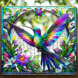 "Vibrant Hummingbird Stained Glass-Style Acrylic Suncatcher - 8in Square Window