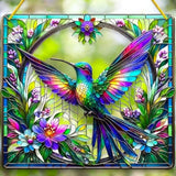"Vibrant Hummingbird Stained Glass-Style Acrylic Suncatcher - 8in Square Window