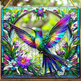 "Vibrant Hummingbird Stained Glass-Style Acrylic Suncatcher - 8in Square Window