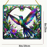 "Vibrant Hummingbird Stained Glass-Style Acrylic Suncatcher - 8in Square Window