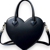 Black Heart Shaped PU Leather Shoulder Bag Adjustable Strap Cute Goth Purse