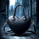 Black Heart Shaped PU Leather Shoulder Bag Adjustable Strap Cute Goth Purse