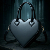 Black Heart Shaped PU Leather Shoulder Bag Adjustable Strap Cute Goth Purse